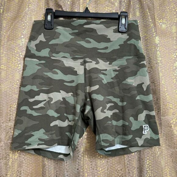 PINK Victorias Secret Green Active Camo Army Bike Shorts Medium - Picture 1 of 5